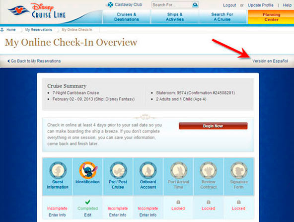DCL check-in online - paso5